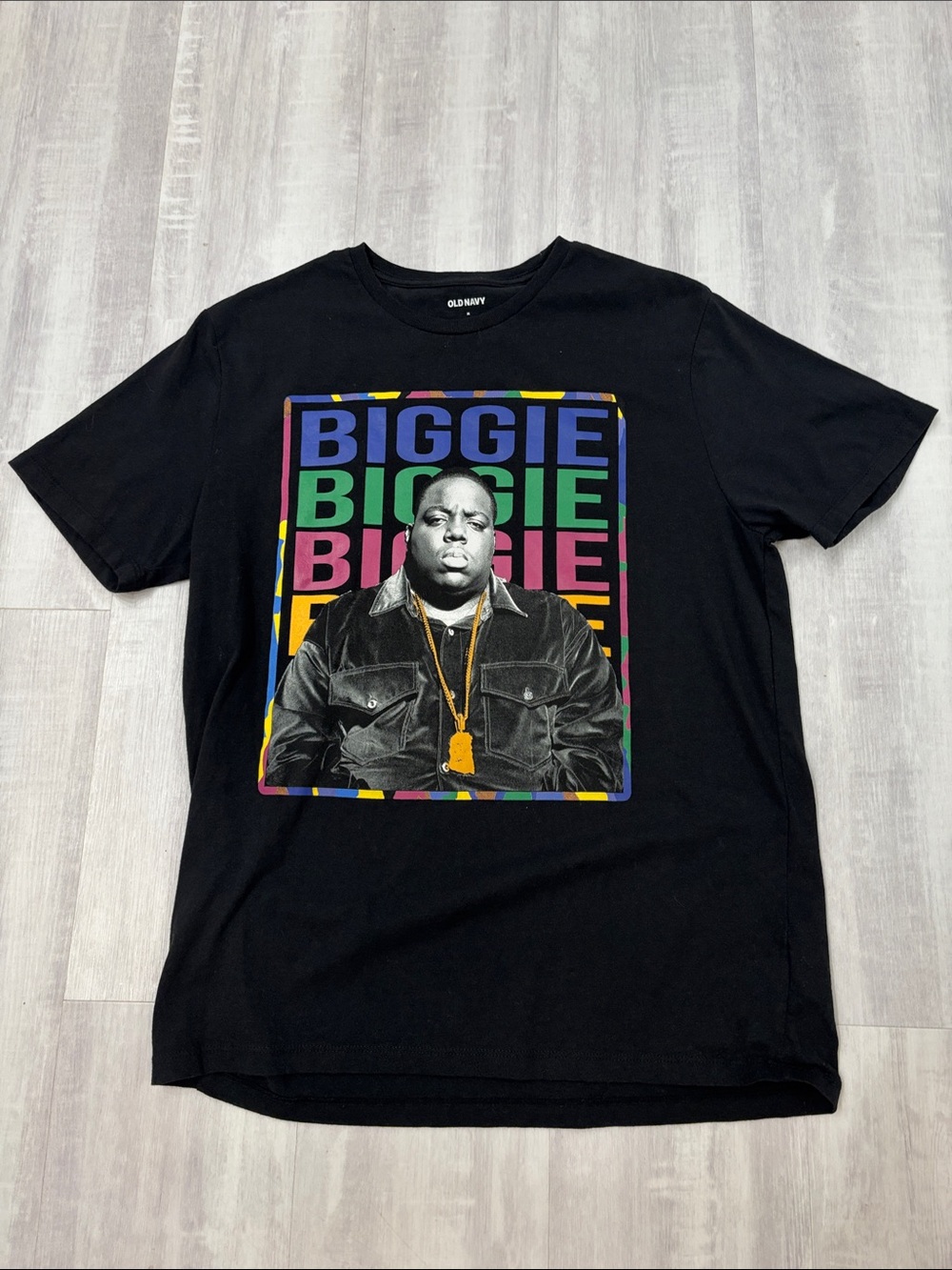 Old Navy Black Short-Sleeve Biggie Graphic Tee with Multicolor Print Medium
